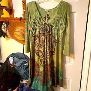 One World green floral print dress